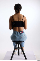 Whole Body Woman Casual Jeans Slim Sitting Top Studio photo references